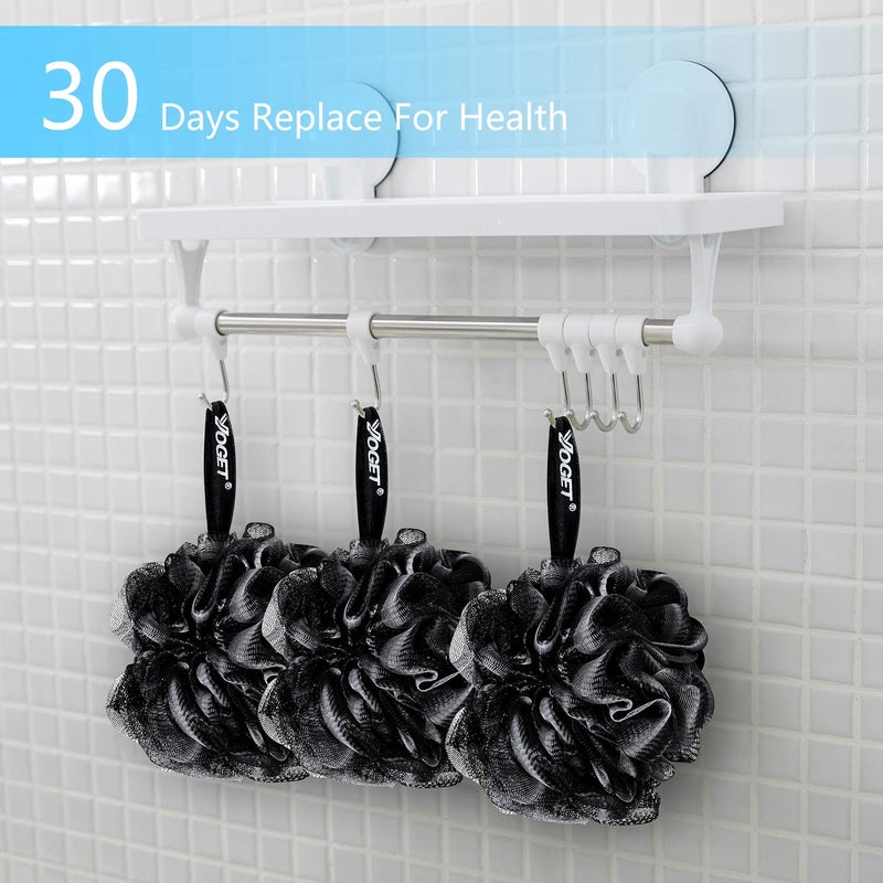 Yoget Bath Loofah Sponge, 4 Pack Black 60G Shower Mesh Ball Soft Pouf Body Scrubber, Exfoliate, Cleanse, Soothe Skin, Black Loofah with White Trim - Image 5